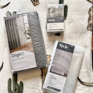 Origin21 Gray Fabric Shower Curtain + Gray PEVA Liner & Hooks Set